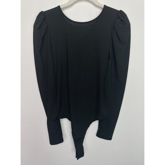 ASTR The Label Medium Rib Multi Back Cutout Bodysuit In Black Long Puff Sleeve - Picture 7 of 16